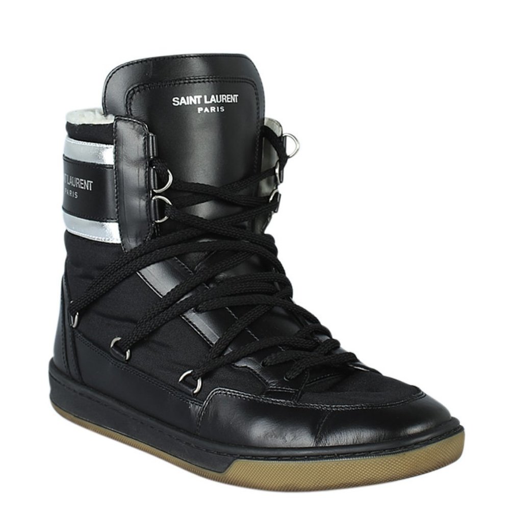 Yves Saint Laurent High Top Black Leather Sneakers, Size 38 (208351)